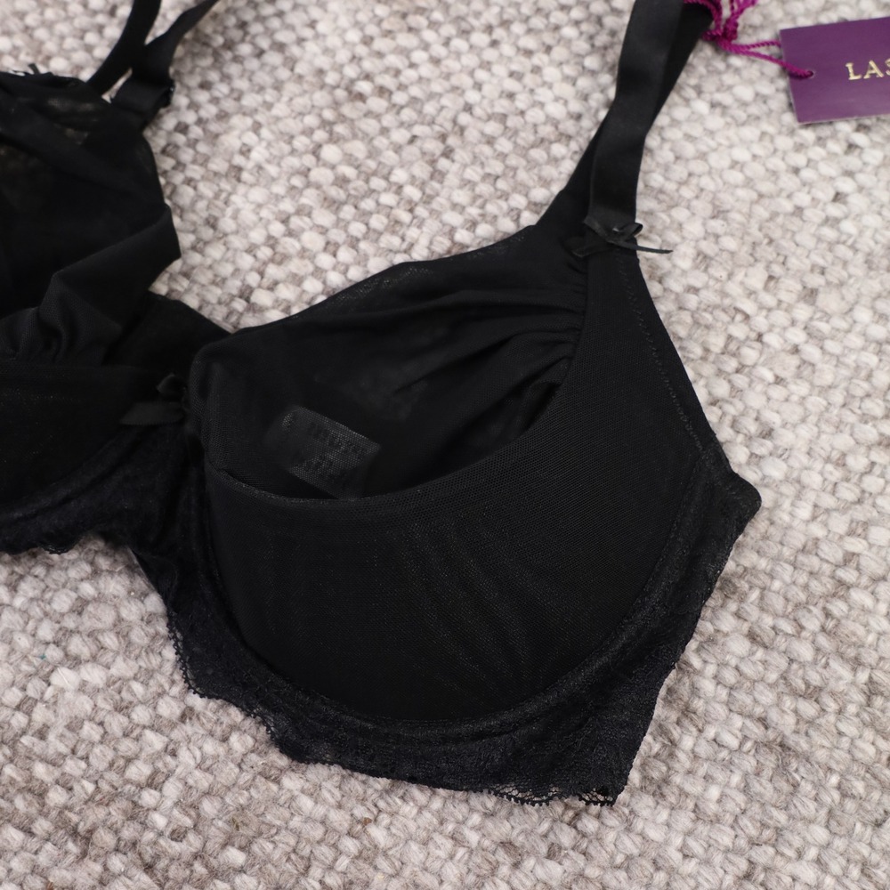 Lascana Underwire Bra Womens 34D Black NWT Lace Mesh Unlined Adjustable Straps